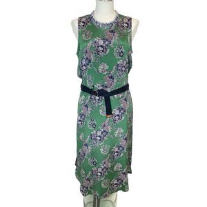 EUC Sea New York Silk Sleeveless Midi Dress. Sz 8 Belted Pockets‎ Fringe Green